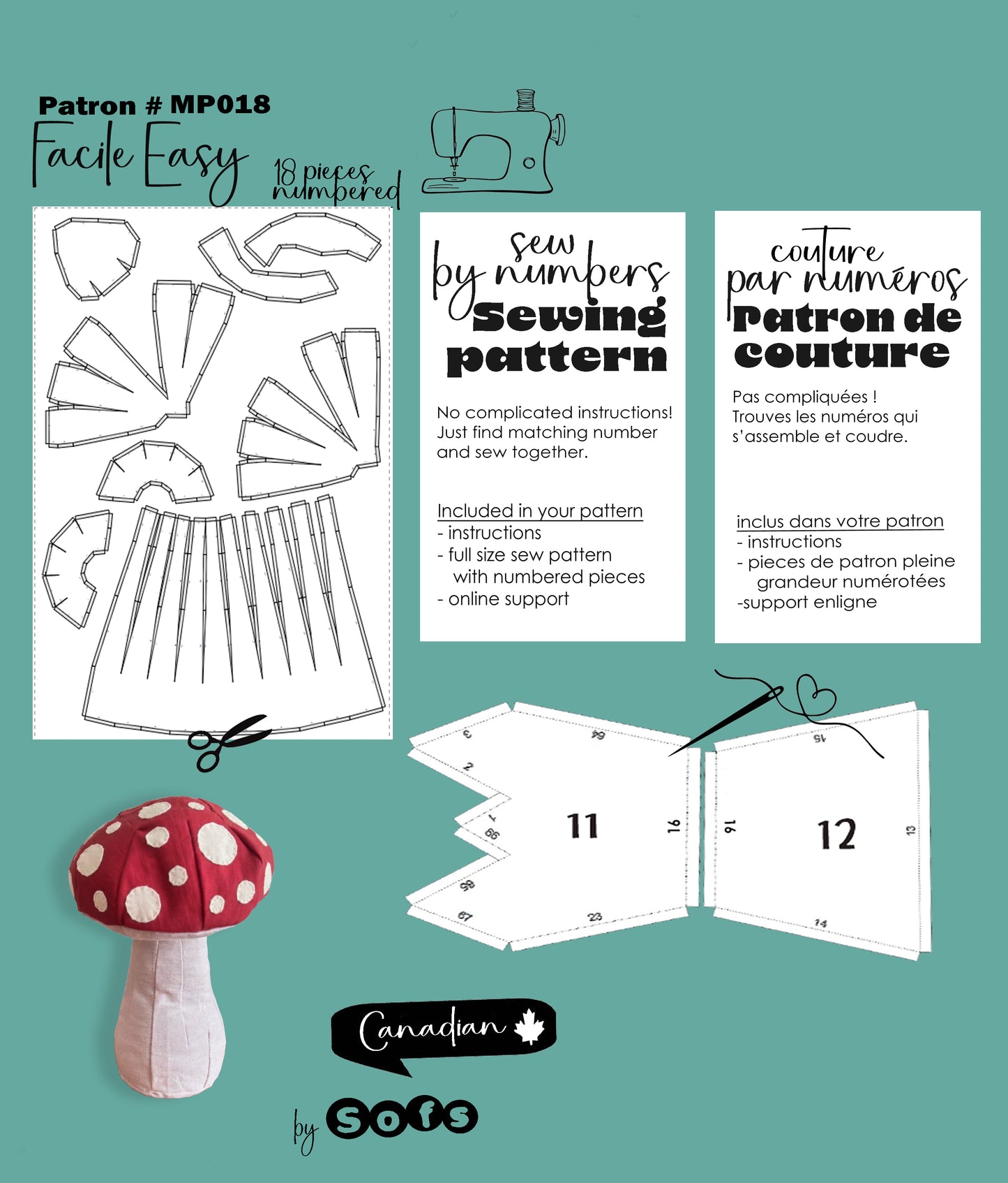 Sewing Patterns mushrooms– Sew by Numbers Plush Pattern - Made in Canada