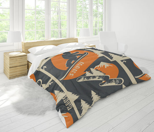 Duvet Cover in Snowboarding Collage for the nicest sleep. Made of quality 100% cotton in Canada