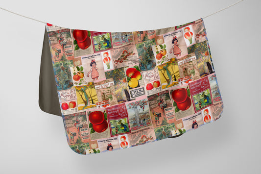 Couverture en amour de pomme vintage fabriquée à Montréal avec un tissu minky épais, doux et résistant au boulochage