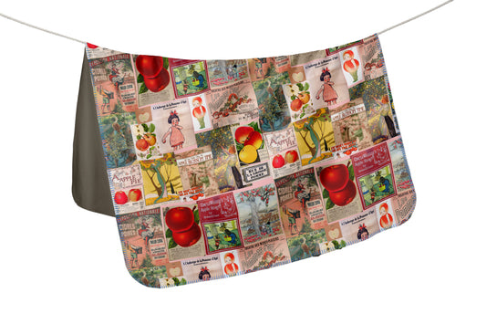 Blanket in Vintage Apple love made in Montreeal with soft pill resistant thick minky fabric