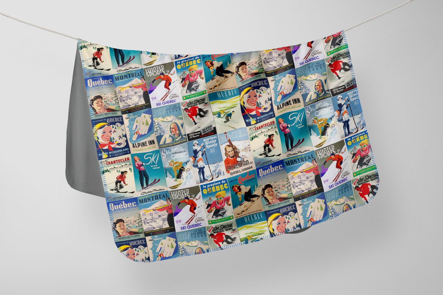 Blanket  Quebec Vintage Ski Poster collection made in Montreal
