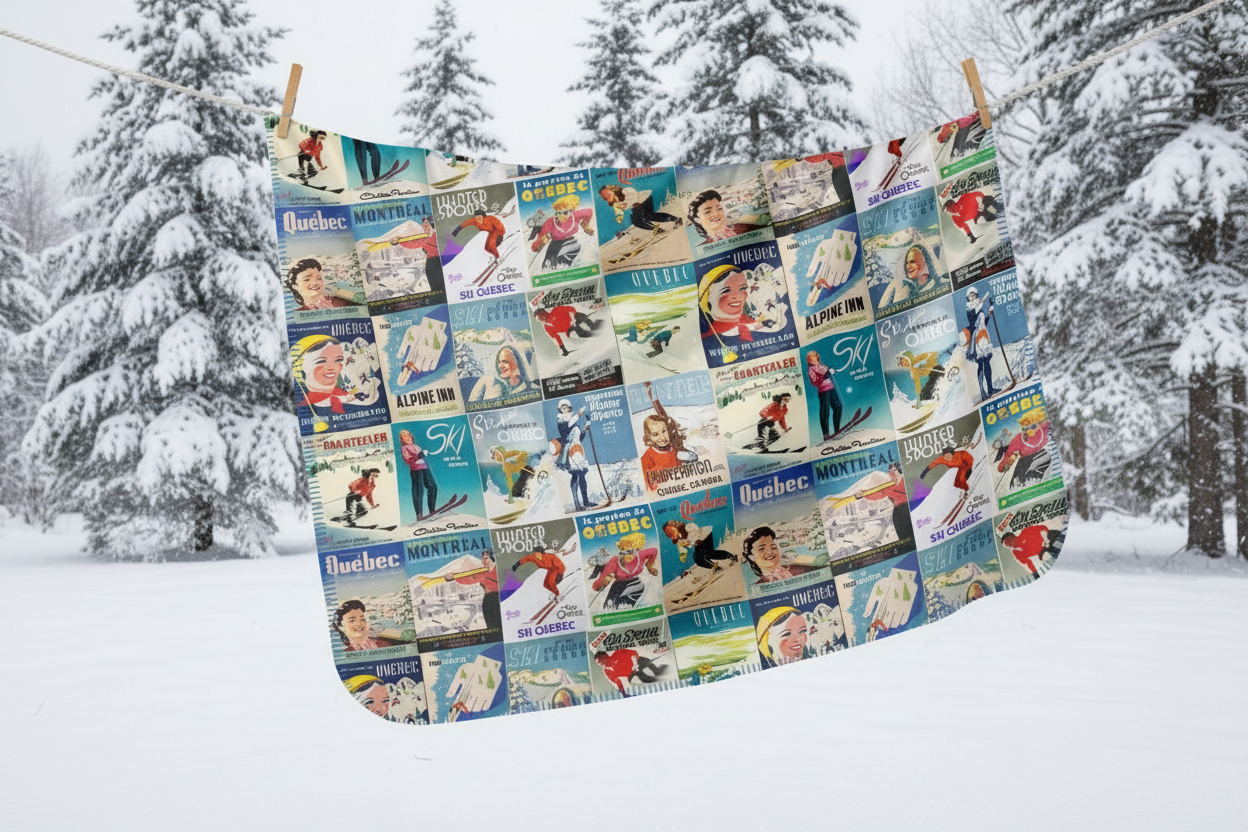 Blanket  Quebec Vintage Ski Poster collection made in Montreal