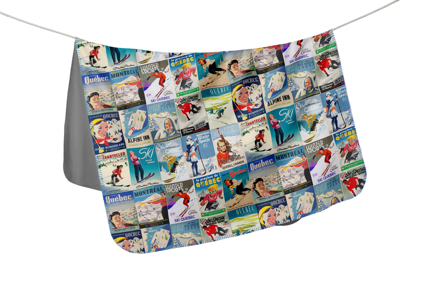 Blanket  Quebec Vintage Ski Poster collection made in Montreal