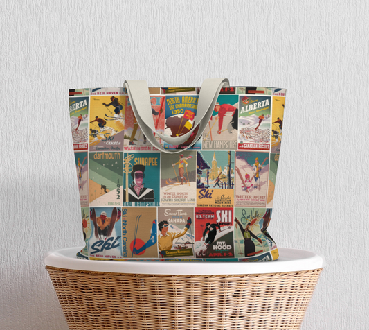 Tote Large North America Ski Vintage collage in Earth Retro