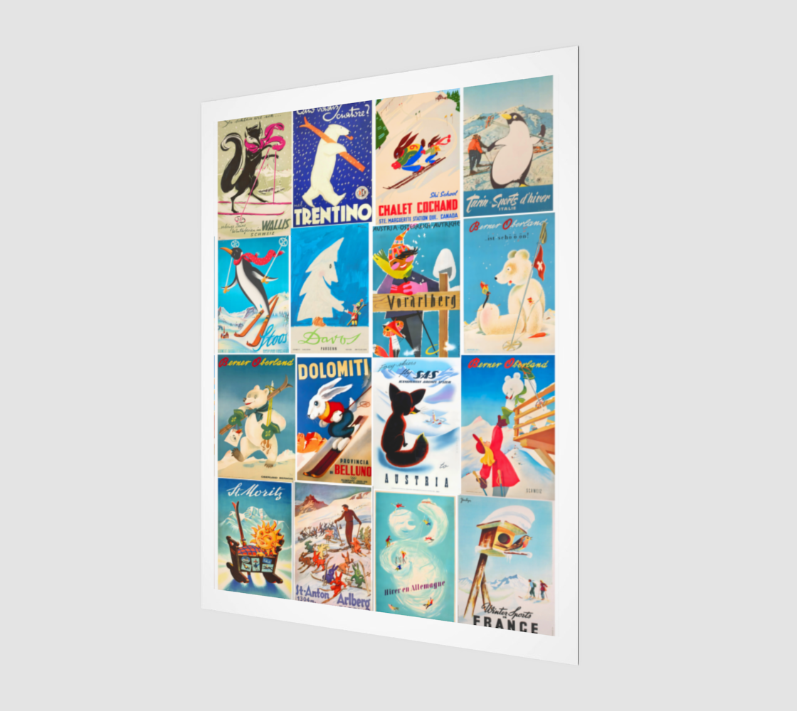 Cute Animals Ski Vintage posters Collage