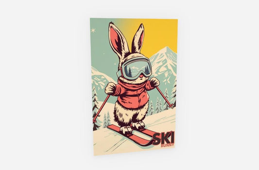 Carte de vœux mignonne avec un lapin de ski et un amour de lapin, vierge à l'intérieur pour toute occasion, livrée avec une enveloppe