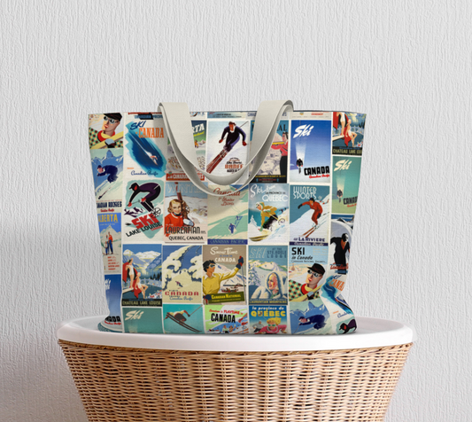 Tote Large Canadian Ski Vintage Poster collage