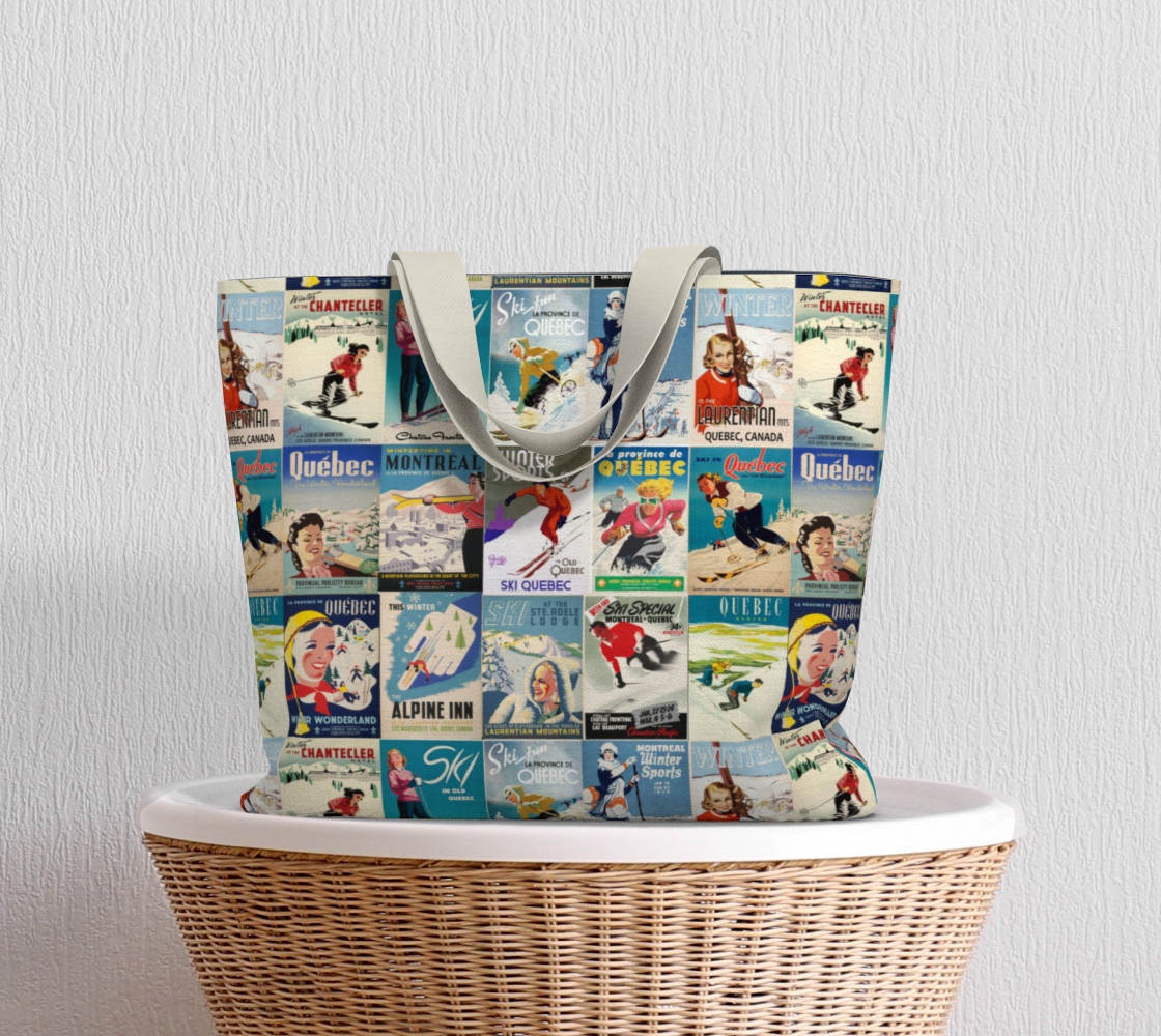 Tote Large Ski Quebec Vintage Posters collage