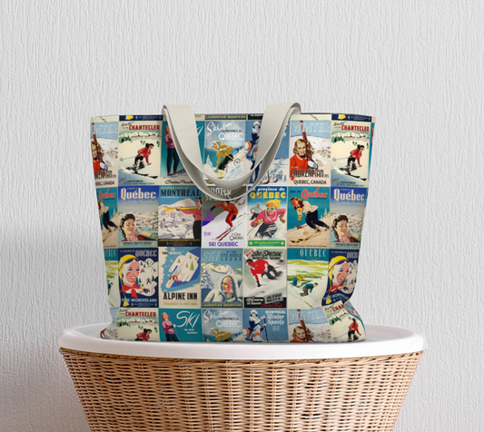 Tote Large Ski Quebec Vintage Posters collage