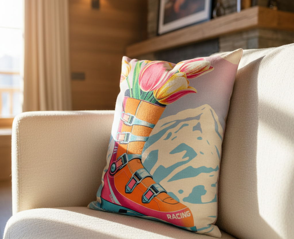 Pillow cover Spring Skiing in Ski book floral art
