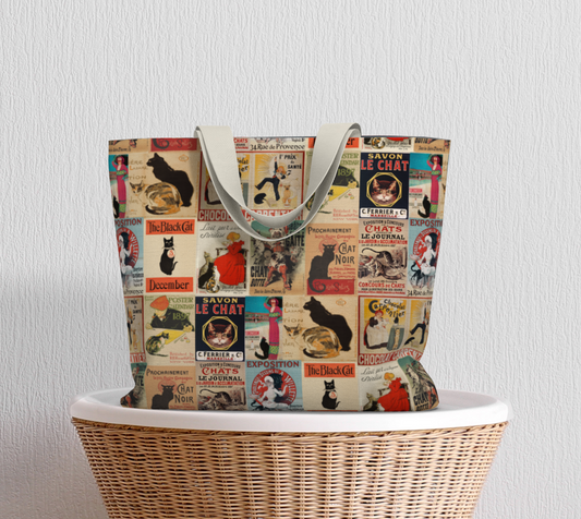 Tote large in Vintage Cat collage 100% cotton