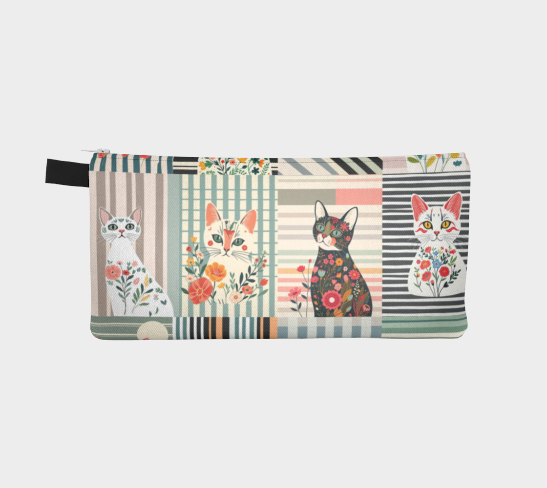 Trousse à crayons ou trousse de maquillage en collage de chats rayés