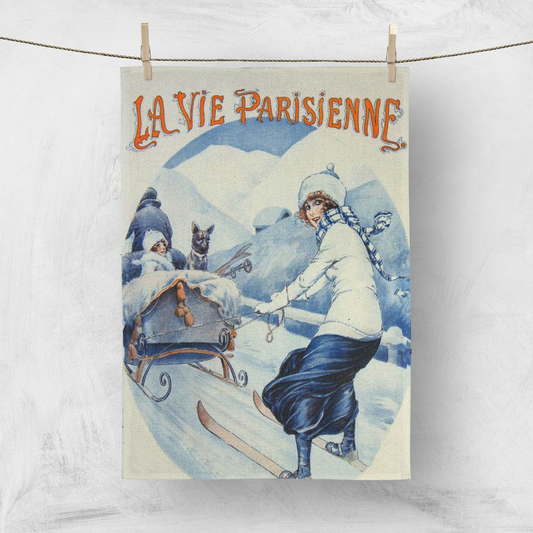 Torchon de cuisine déco maison en Vintage la vie parisienne Ski Art pour votre cuisine ou à accrocher sur vos murs