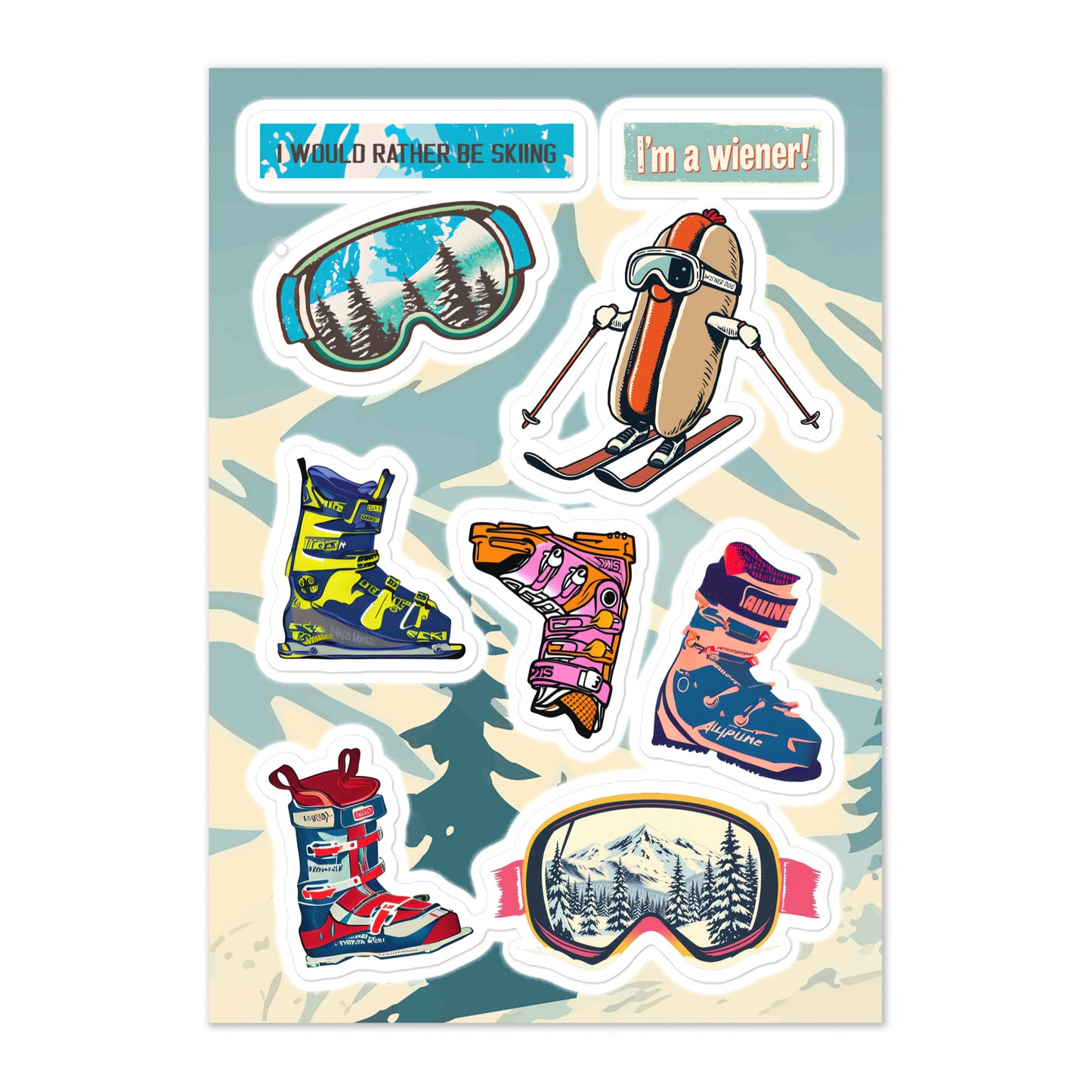 Sticker sheet set in Rather be Skiing perfect for journaling or decorations