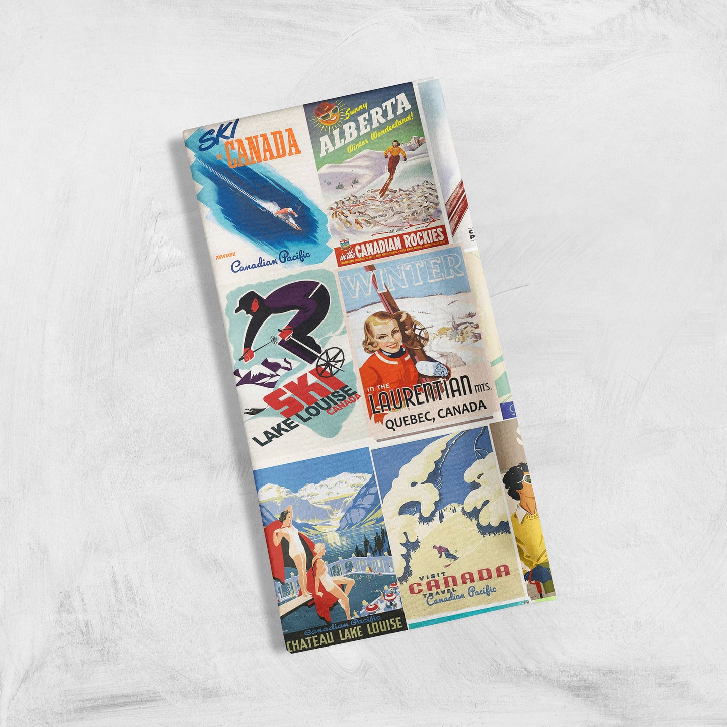 Tea towel medium size Ski Canada vintage poster collage