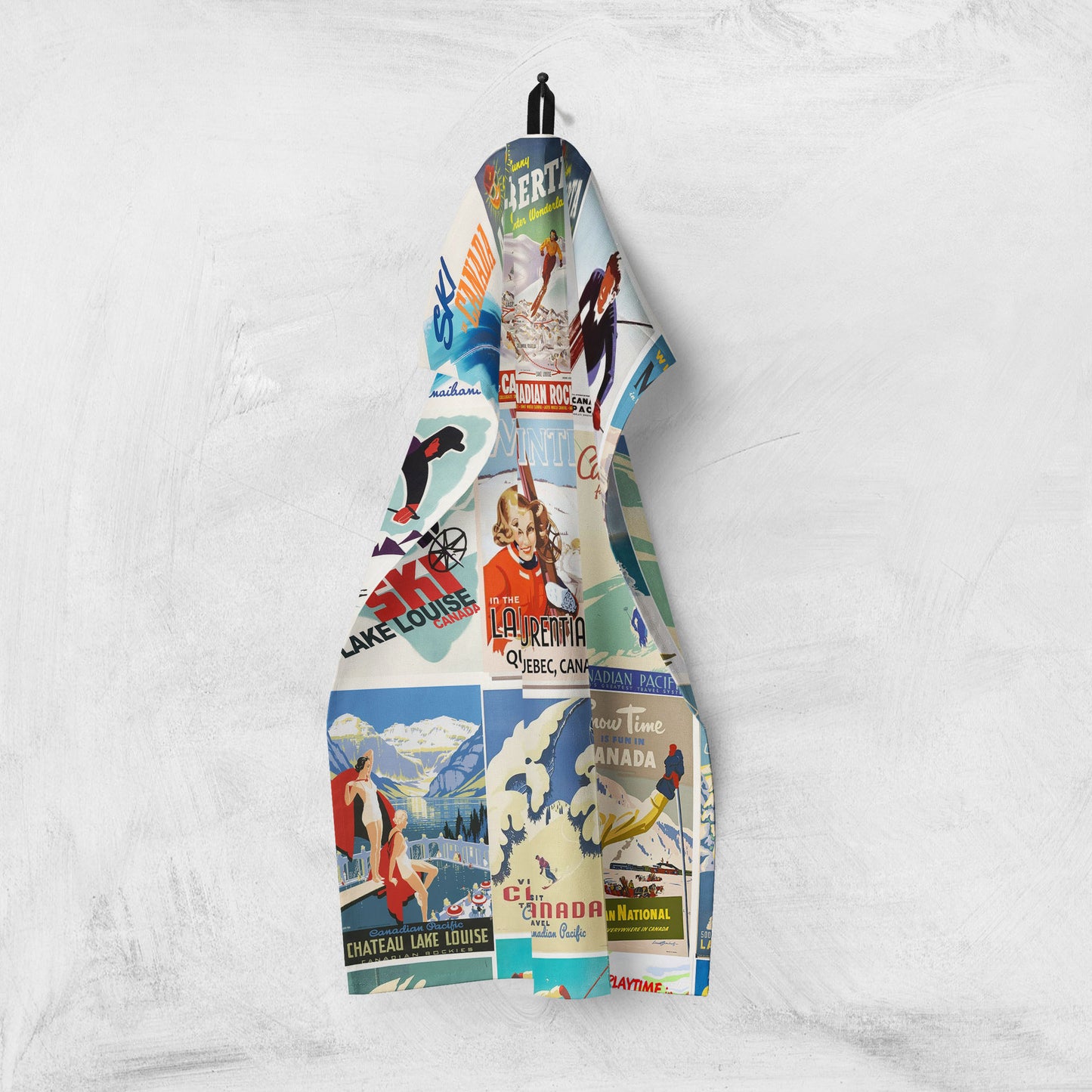 Tea towel medium size Ski Canada vintage poster collage