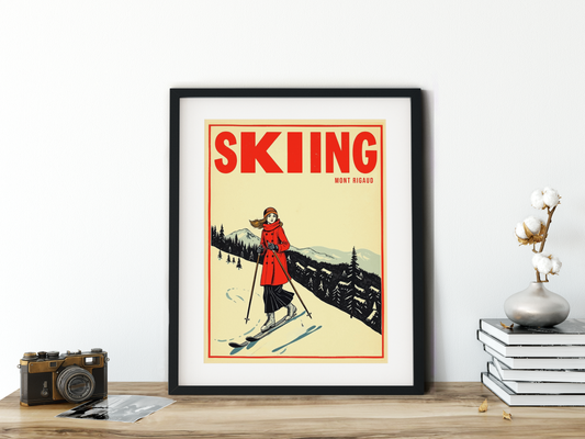 Affiche de ski Mont Rigaud pour votre maison réalisée avec nos graphismes de style vintage Ski art