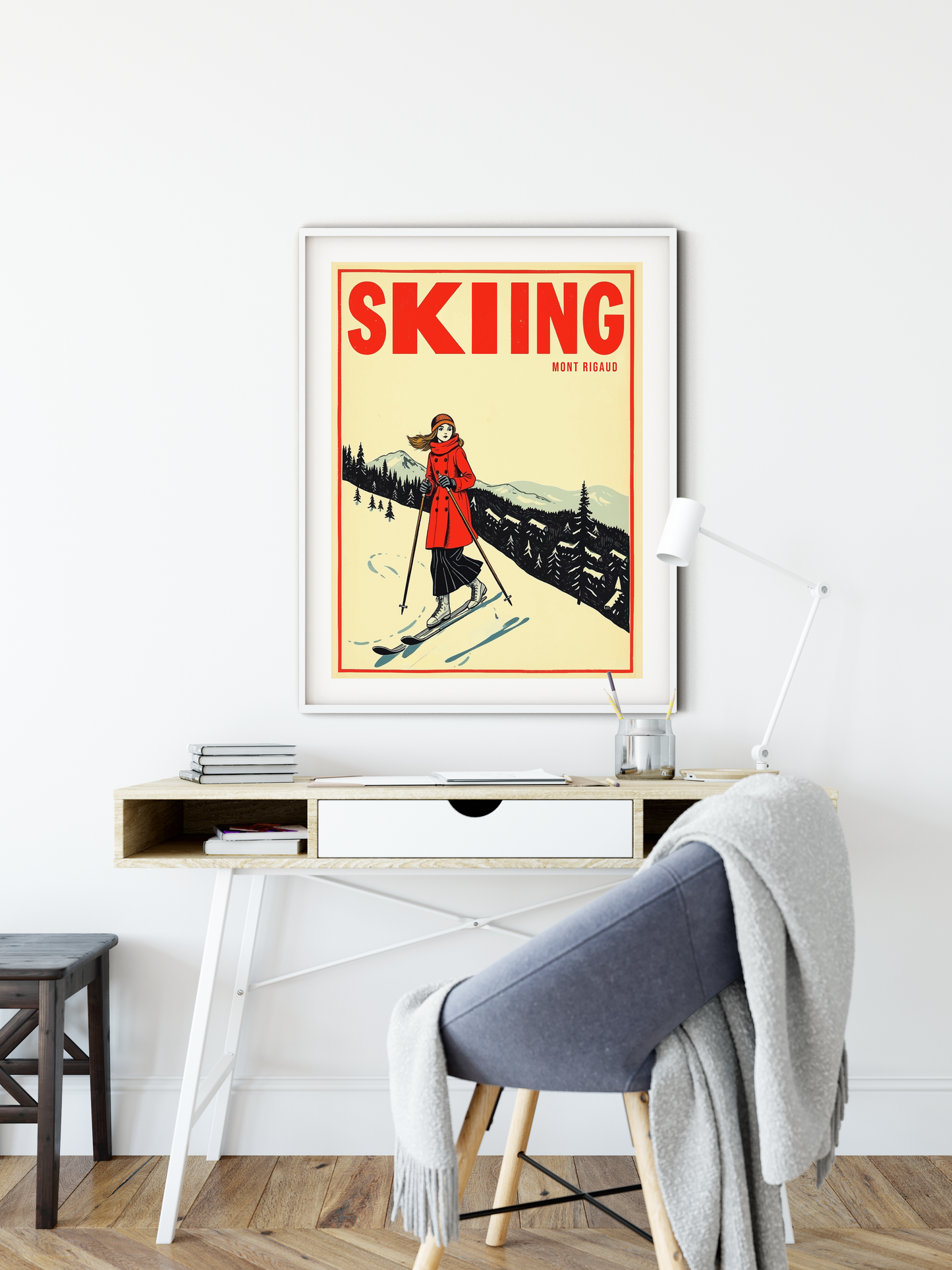 Affiche de ski Mont Rigaud pour votre maison réalisée avec nos graphismes de style vintage Ski art