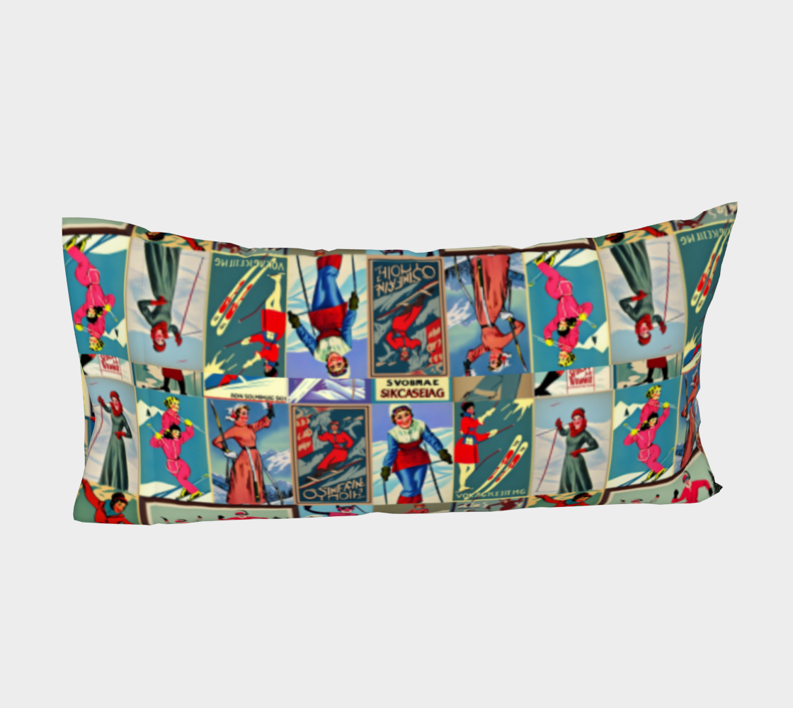 Bed Pillow case pillow Sleeve in Vintage Style women Ski collage