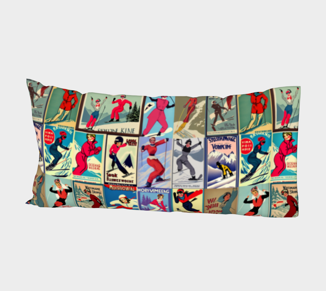 Bed Pillow case pillow Sleeve in Vintage Style women Ski collage