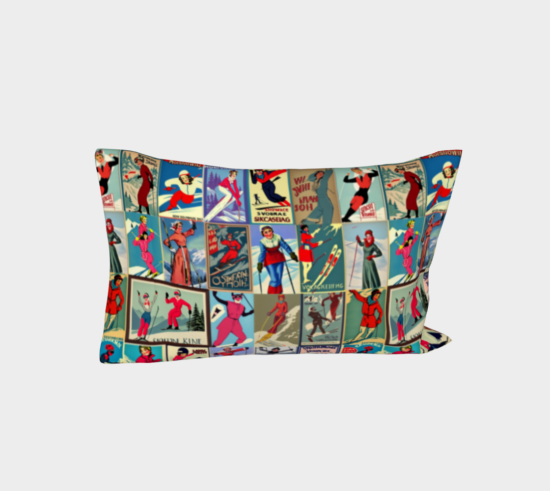 Bed Pillow case pillow Sleeve in Vintage Style women Ski collage