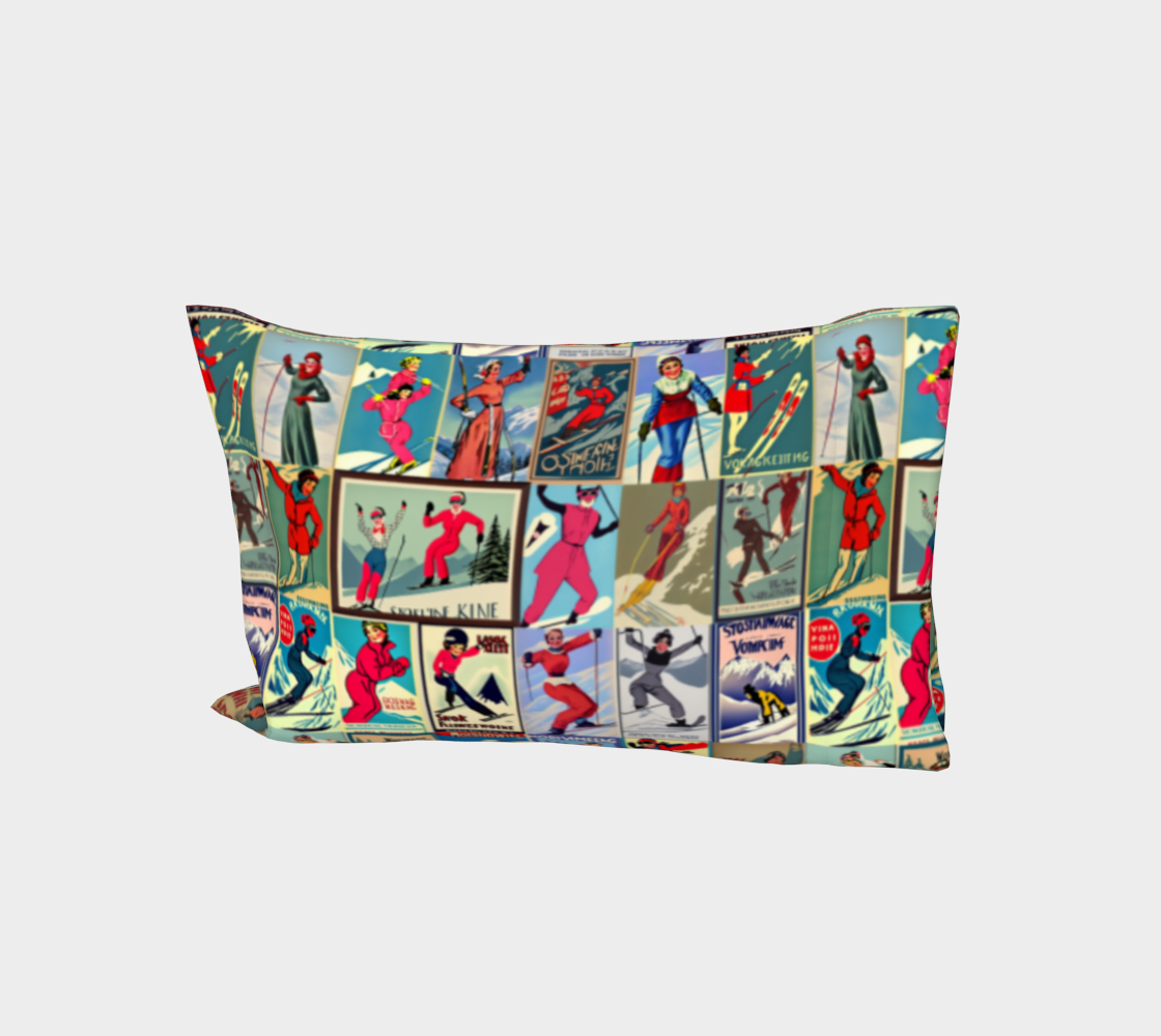 Bed Pillow case pillow Sleeve in Vintage Style women Ski collage