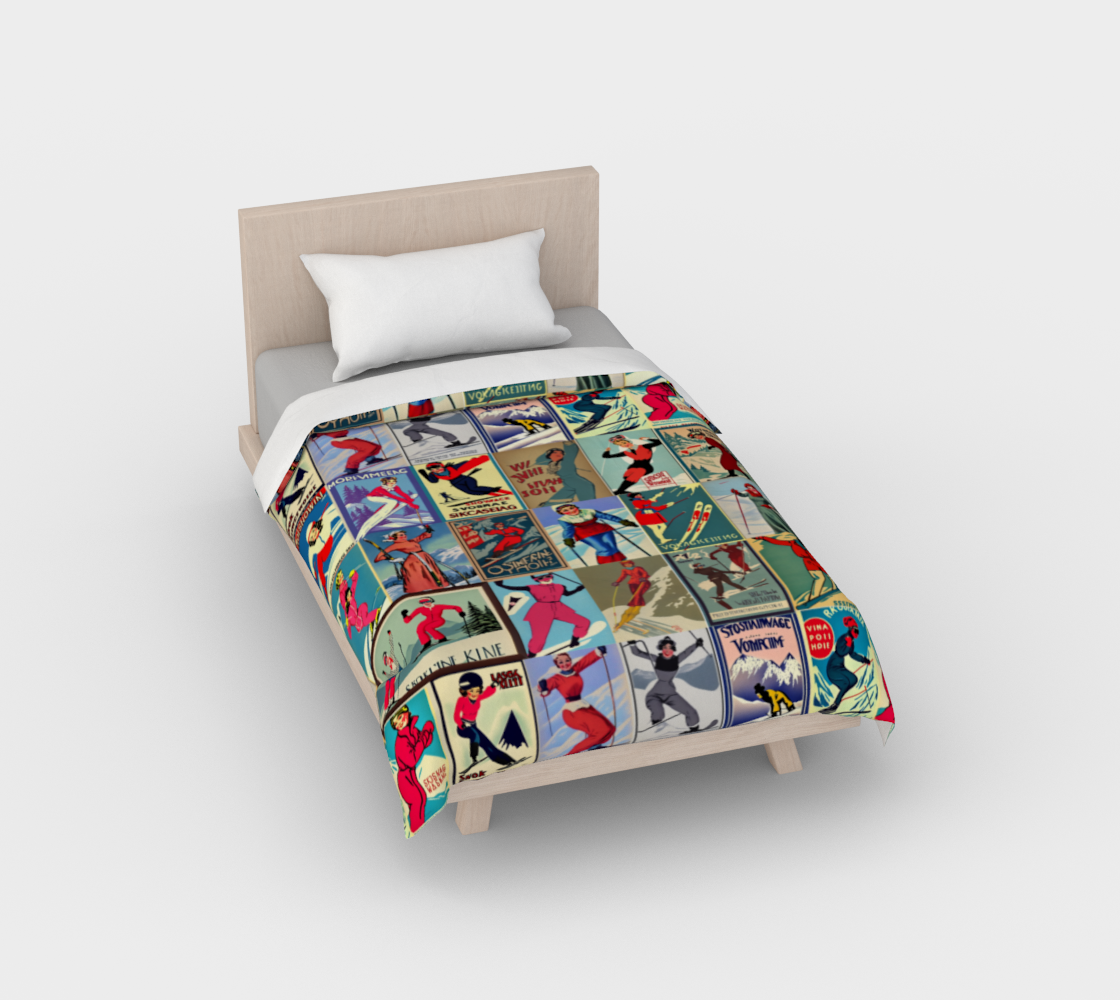 Duvet Cover in Vintage Style women Ski in red Collage for the nicest sleep. Made of quality 100% cotton in Canada