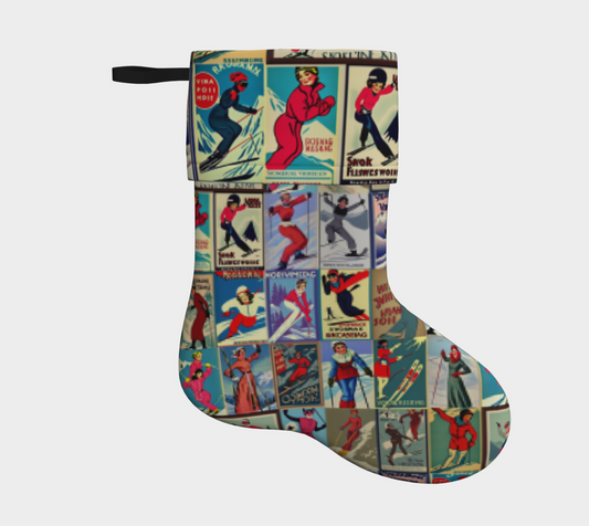Stockings, in red ski Vintage inspired art Made in Canada