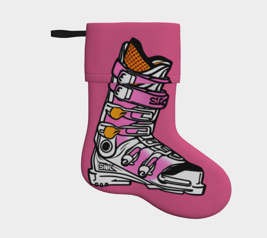 Stockings Pink ski boot.  Hand made in Quebec Canada