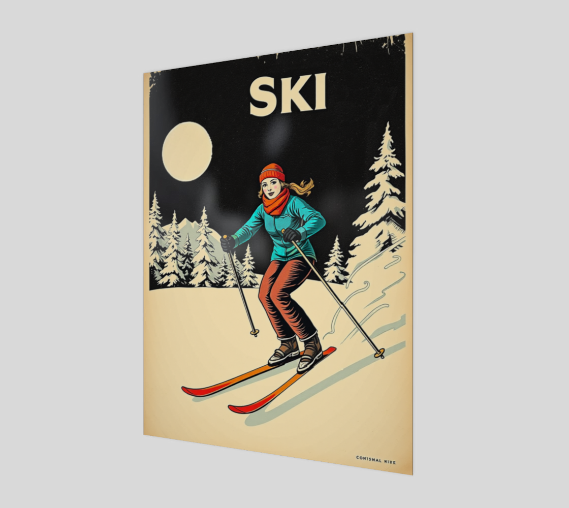 Affiche de ski. Ski de nuit rétro #3, fabriqué à Montréal Canada