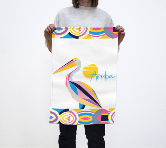 Tea towel wall art Aruba Pelican beautiful Summer colors