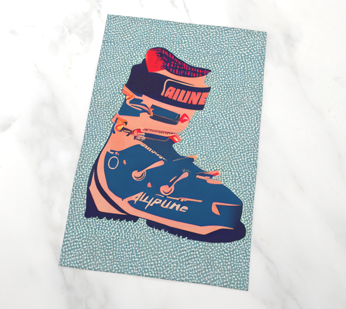 Tea towel ski boots blue orange made in Canada 100% cotton