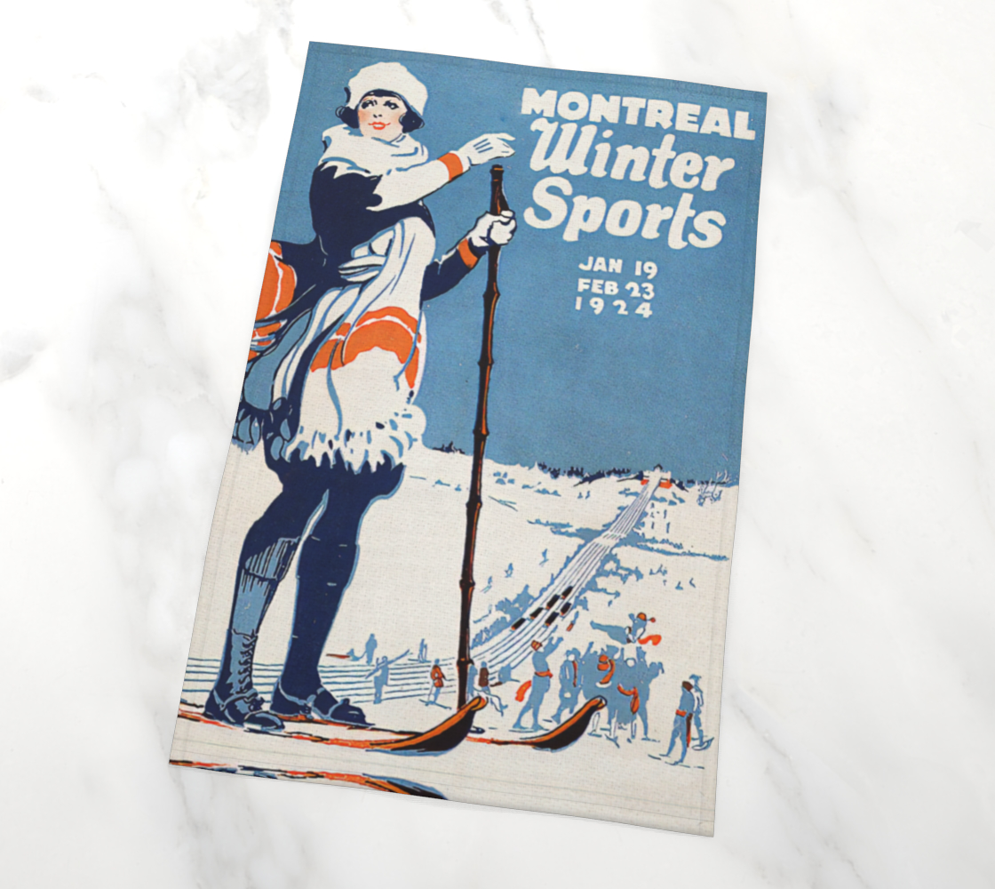 Décoration de maison en torchon à thé dans le style vintage de Montréal, sport d'hiver, collage d'art de ski pour votre cuisine ou à accrocher sur vos murs