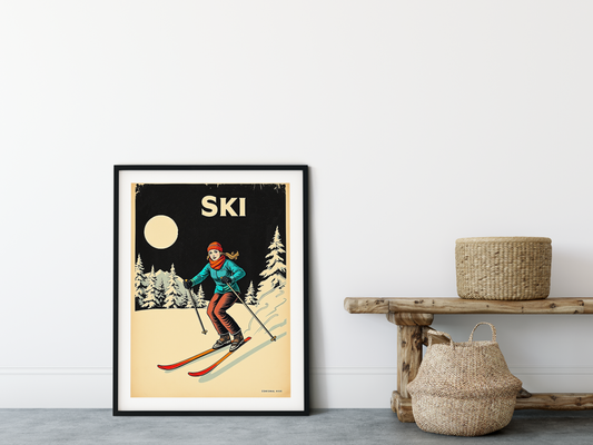 Affiche de ski. Ski de nuit rétro #3, fabriqué à Montréal Canada