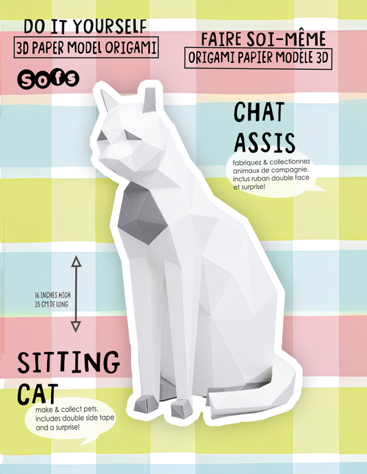 DIY Sitting Cat 3D Origami paper model Kit