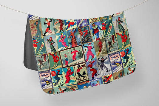  blanket with Vintage style women skiers 