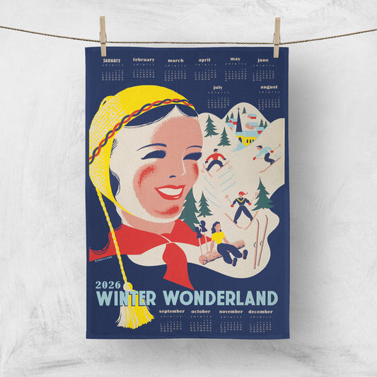 2026 ski calendar winter wonderland vintage Ski Art