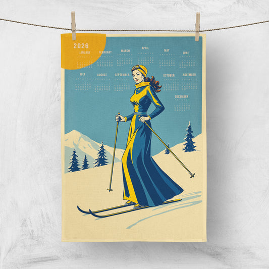 2026 ski calendar Moon Lady Skier made 100% cotton