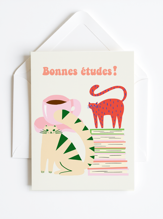 Greeting Card- Every day set of 3 different cards. Bonne Journée, Bonne études et Matin Matcha